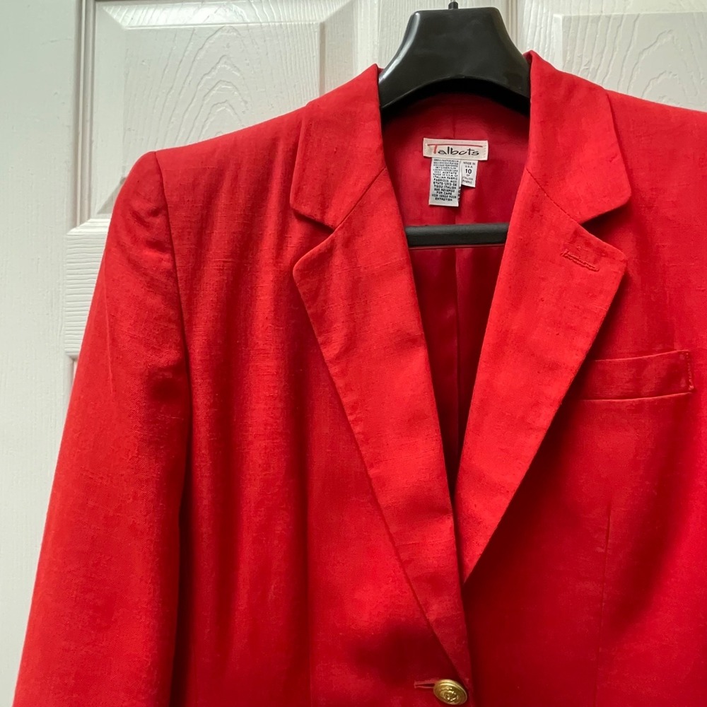 Vintage Talbots Women's‎ Sz 10 Red Linen Blend Gold Button Blazer 80's Lined